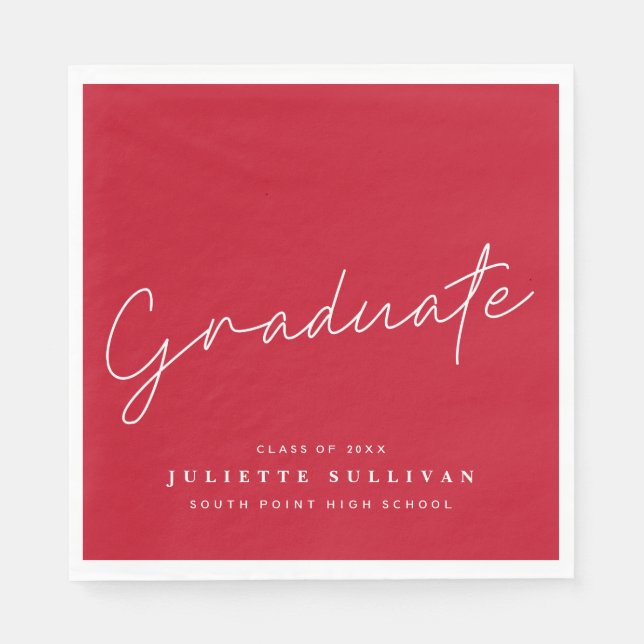 Serviette En Papier Fête de remise des diplômes Simple Script Rouge (Devant)