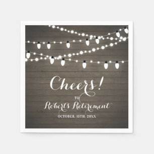 Serviette En Papier Fête de retraite avec lumières rustiques en bois e