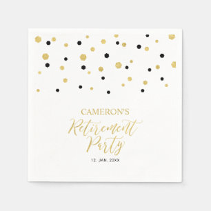 Serviette En Papier Fête de retraite chic confetti or et noir