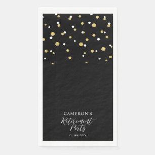 Serviette En Papier Fête de retraite confettis élégants or et noir