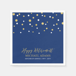Serviette En Papier Fête de retraite Happy Gold & Blue Confetti