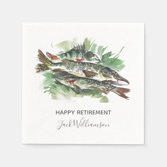 Serviette En Papier Fête de retraite  | Poisson aquarelle (Devant)