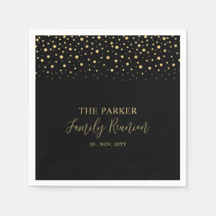 Serviette En Papier Fête de réunion de famille chic confettis or et no
