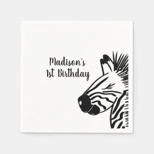 Serviette En Papier Fête de safari de zoo gribouillé minimaliste zèbre