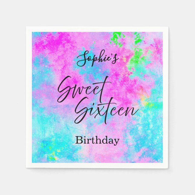 Serviette En Papier Fête de seize ans pastel néon (Devant)
