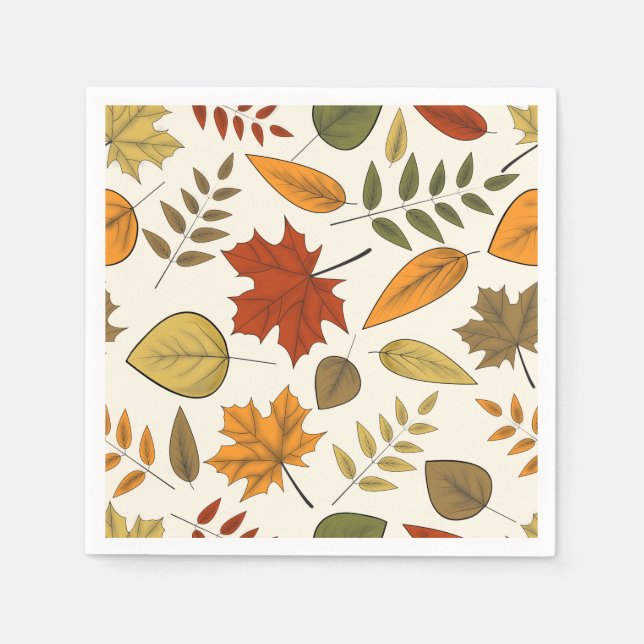 Serviette En Papier Fête de Thanksgiving avec feuillage d'automne (Devant)
