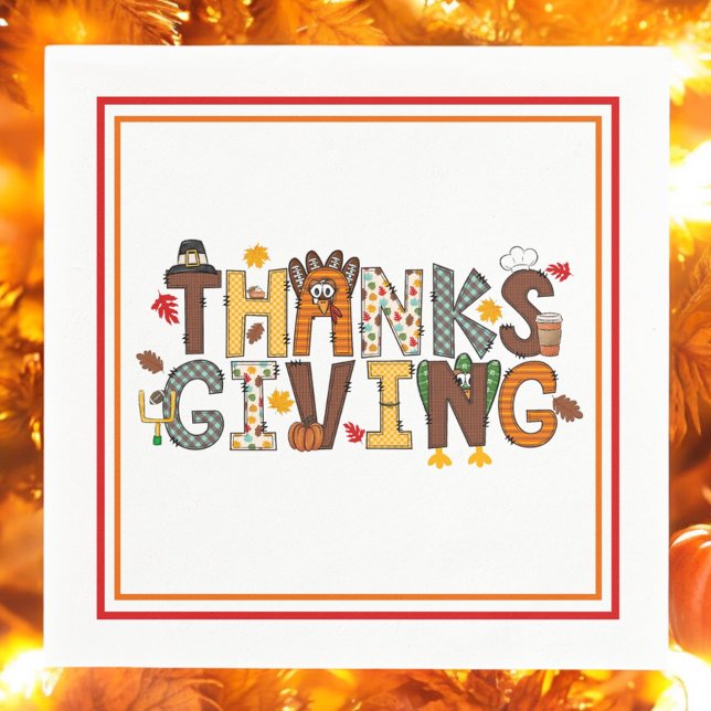 Serviette En Papier Fête de Thanksgiving en Turquie Feuilles de footba (Créateur téléchargé)