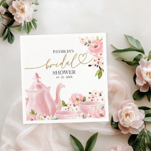 Serviette En Papier Fête de thé de mariage floral en rose doré