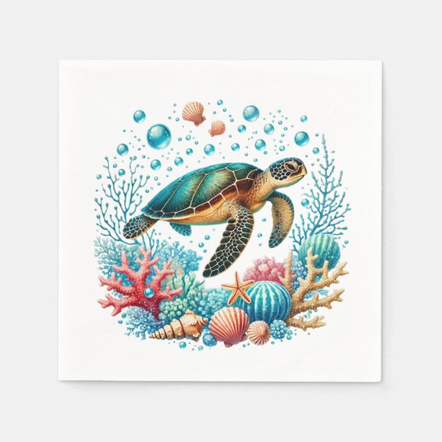 Serviette En Papier Fête de tortue de mer de plage mignonne (Devant)