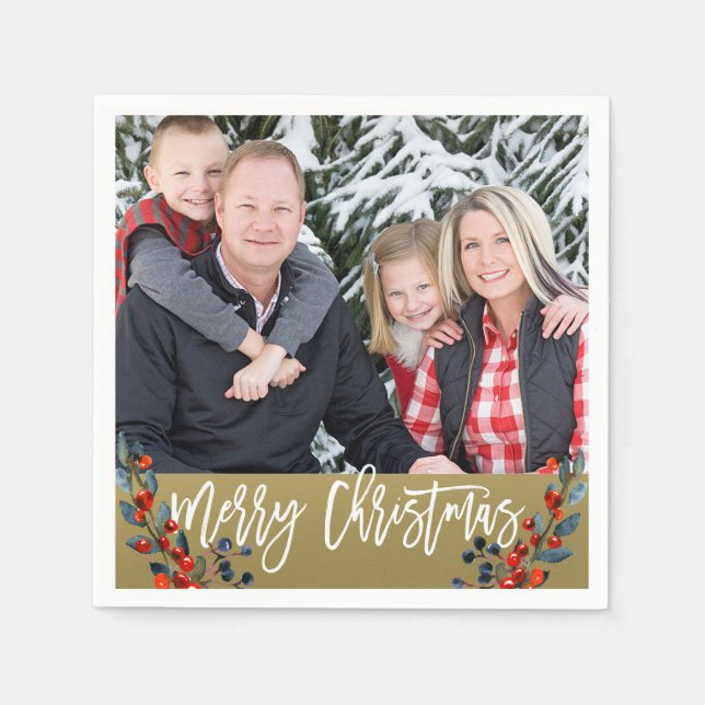 Serviette En Papier Fête de vacances personnalisée de baies de Noël de (Devant)