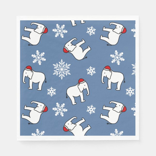 Serviette En Papier Fête d'éléphant blanc Noël (bleu) Papier Napkin (Devant)