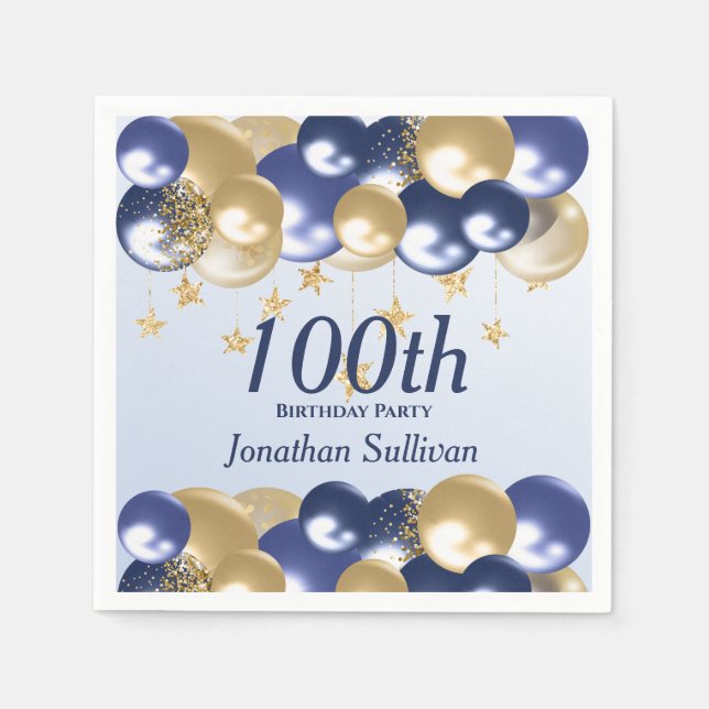 Serviette En Papier Fête des 100 ans Ballons dorés Navy (Devant)