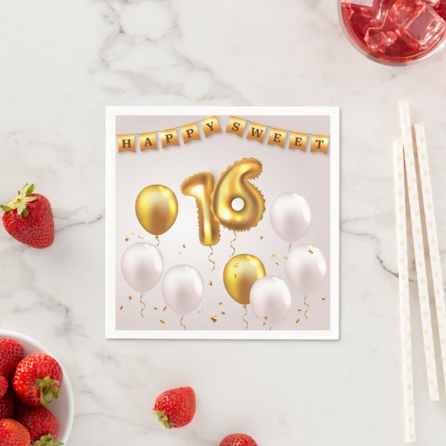 Serviette En Papier Fête des 16 ans Golden Glow Sweet (En situation)