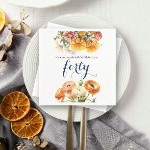 Serviette En Papier Fête des 40 ans Élégante Florale d'Automne