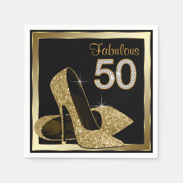 Serviette En Papier Fête des 50 ans Talon Haut Or (Devant)
