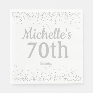 Serviette En Papier Fête des 70 ans de fille paillettes argentées blan