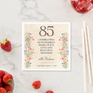 Serviette En Papier Fête des 85 ans - Élégantes fleurs sauvages floral