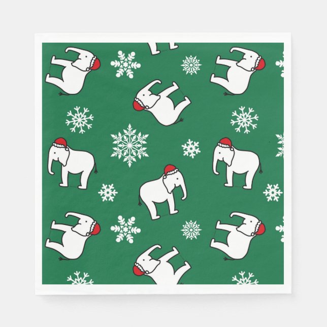 Serviette En Papier Fête des éléphants blancs Noël (Vert) Napkin (Devant)