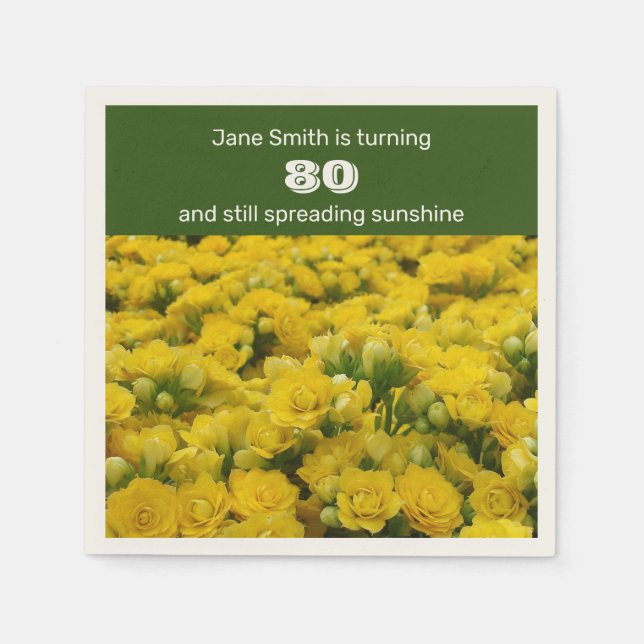 Serviette En Papier Fête des Fleurs Jaunes du 80e anniversaire (Devant)