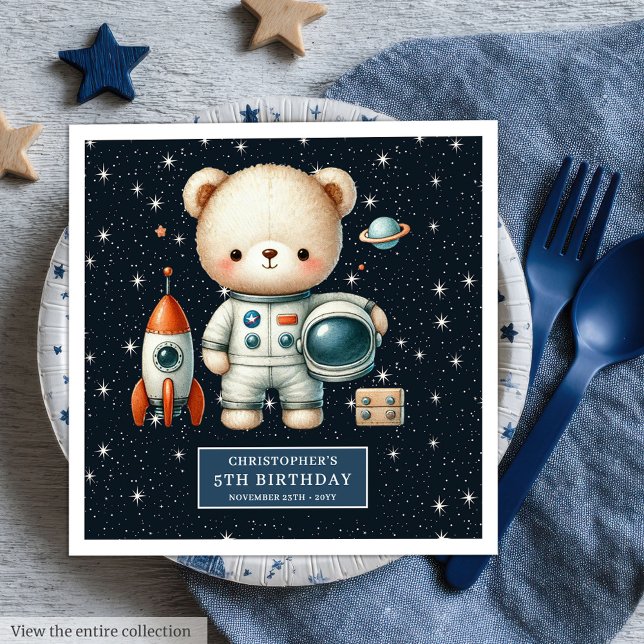 Serviette En Papier Fête des garçons de l'astronaute en peluche person (Personalized Teddy Astronaut Napkins for Boys Party)