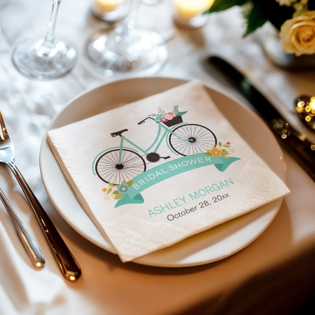 Serviette En Papier Fête des mariées à vélo Mint Green Floral (Créateur téléchargé)