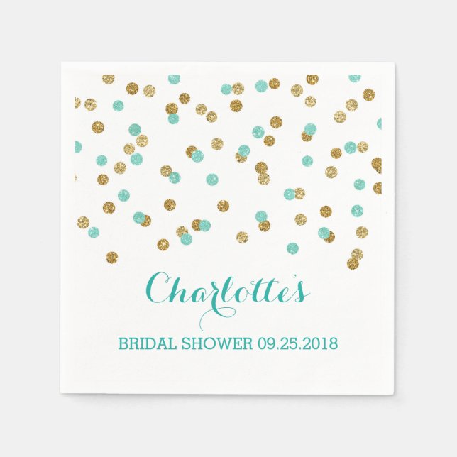 Serviette En Papier Fête des mariées Aqua Confetti bleu or Turquoise (Devant)