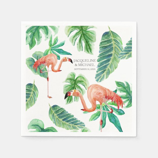 Serviette En Papier Fête des mariées aquarelle Flamant rose rose feuil (Devant)