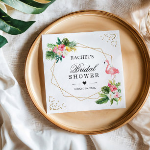 Serviette En Papier Fête des mariées Aquarelle Flamant rose tropical F