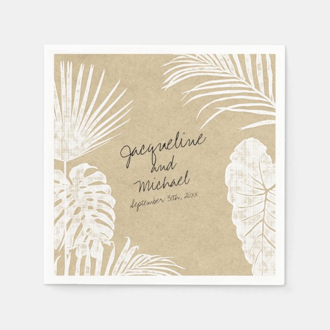 Serviette En Papier Fête des mariées Aquarelle Tropicale Feuille Kraft (Devant)
