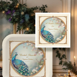 Serviette En Papier Fête des mariées Art Déco Peacock Élégante à fleur