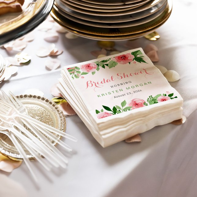 Serviette En Papier Fête des mariées Belle aquarelle Rose Fleurs (Créateur téléchargé)