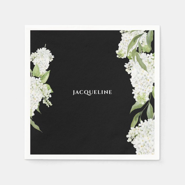 Serviette En Papier Fête des mariées Black White Hydrangeas (Devant)