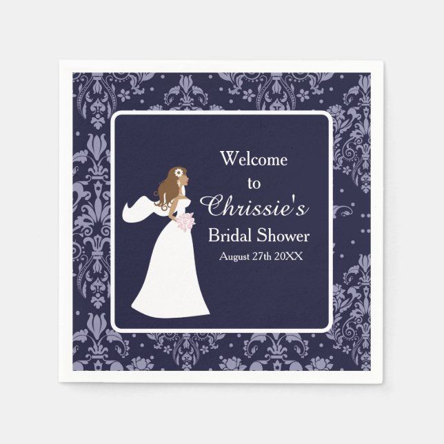 Serviette En Papier Fête des mariées Blue Damask Bride (Devant)