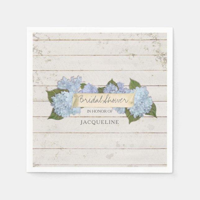 Serviette En Papier Fête des mariées Blue Hydrangea Shiplap Bois (Devant)