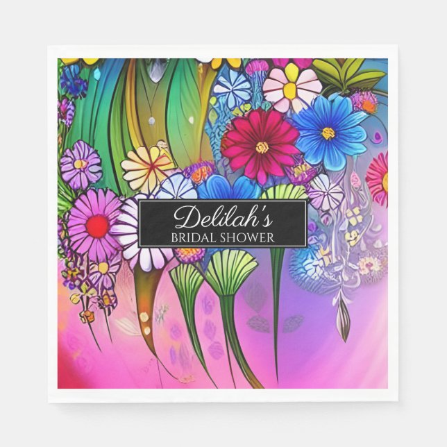 Serviette En Papier Fête des mariées Boho Art Floral Moderne Cute Brig (Devant)