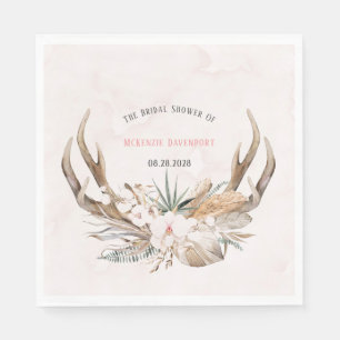 Serviette En Papier Fête des mariées Boho Deer Antlers et Florals