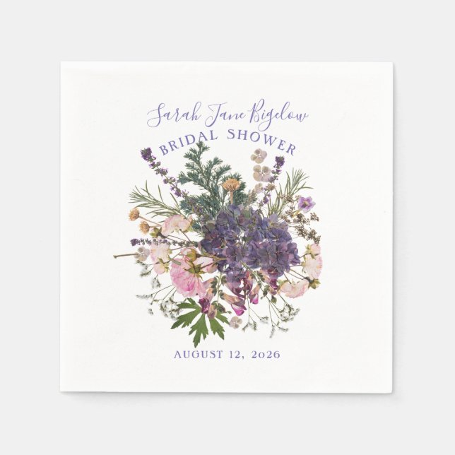 Serviette En Papier Fête des mariées Boho Fleur sauvage pressé Periwin (Devant)