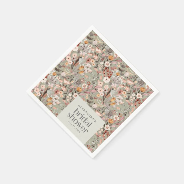 Serviette En Papier Fête des mariées Boho Floral Rustique Sage Green C (Coin)