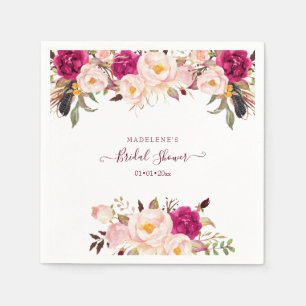 Serviette En Papier Fête des mariées Boho Watercolor Blush Peonies