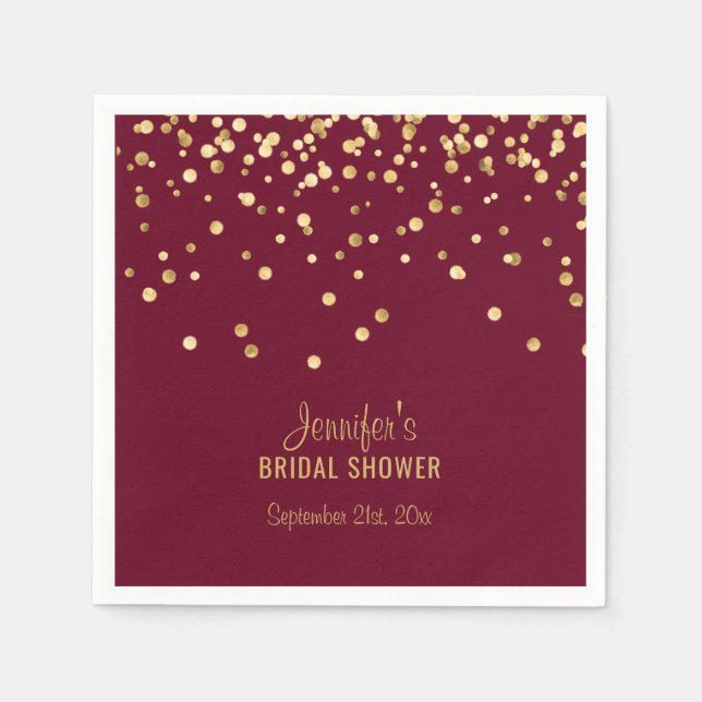 Serviette En Papier Fête des mariées BURGUNDY Red Gold personnalisée (Devant)
