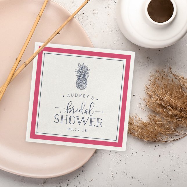 Serviette En Papier Fête des mariées d'ananas rose et marine (Créateur téléchargé)