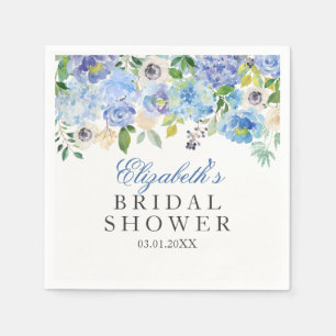 Serviette En Papier Fête des mariées d'aquarelle bleu floral