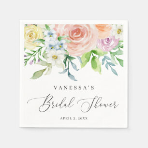 Serviette En Papier Fête des mariées d'aquarelle de la Pêche florale