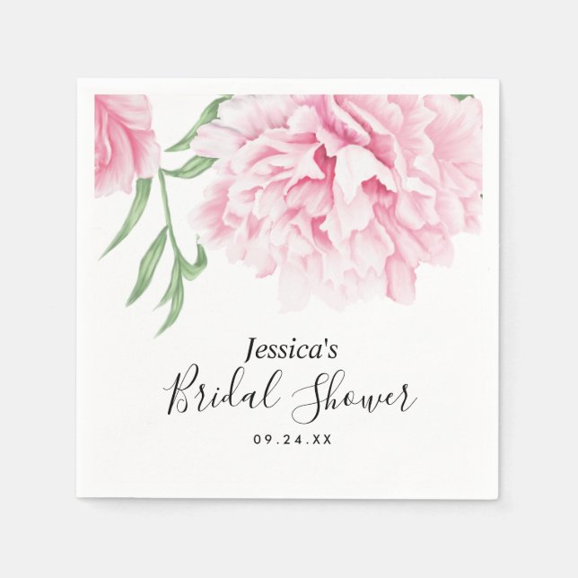 Serviette En Papier Fête des mariées d'aquarelle rose Peony (Devant)