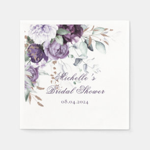 Serviette En Papier Fête des mariées d'aquarelle violet floral élégant