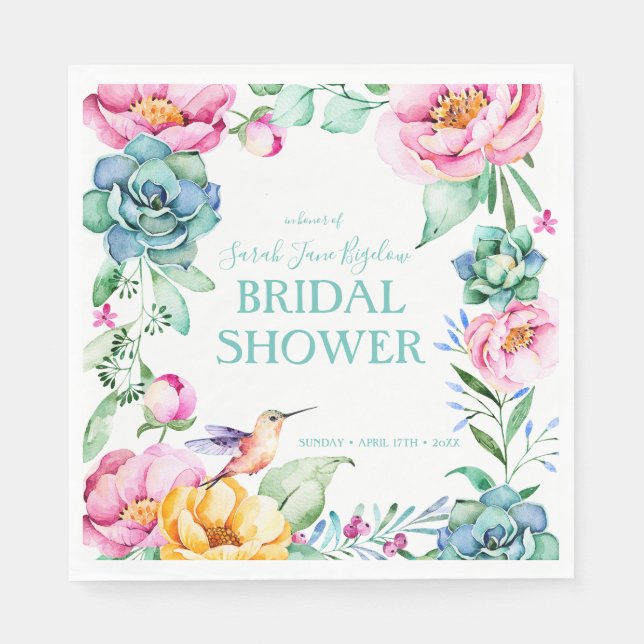 Serviette En Papier Fête des mariées de Boho de colibri (Devant)