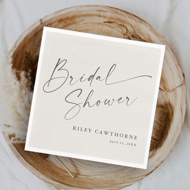 Serviette En Papier Fête des mariées de Boho ivoire de script moderne (Modern script boho bridal shower napkins.)