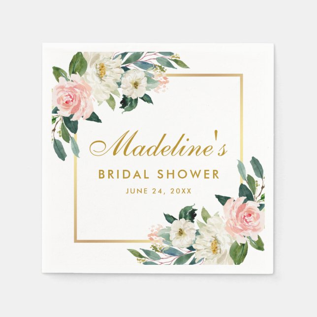 Serviette En Papier Fête des mariées de cadre rose flou or (Devant)