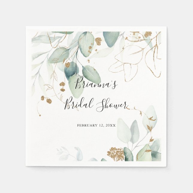 Serviette En Papier Fête des mariées de calligraphie or Eucalyptus ser (Devant)