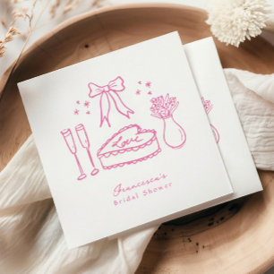Serviette En Papier Fête des mariées de champagne Whimssical Pink Bow